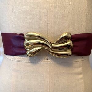 80s Paulo Vico Plum Leather Belt with Gold Buckle